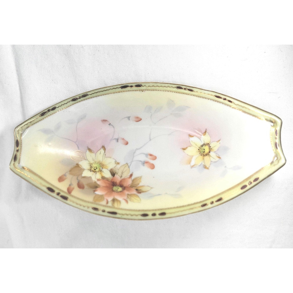 Antique Nippon Handpainted Floral Porcelain Relish Dish
